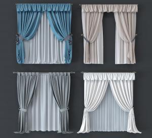 简欧纯色布艺窗帘、窗帘杆3d模型 简欧纯色布艺窗帘、窗帘杆