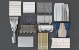 现代窗帘拉帘、卷帘、竹帘3d模型 现代窗帘拉帘、卷帘、竹帘