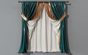 欧式皮革套色窗帘、窗帘杆3d模型 欧式皮革套色窗帘、窗帘杆