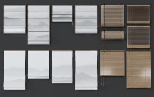 新中式拉帘、竹席卷帘3d模型 新中式拉帘、竹席卷帘