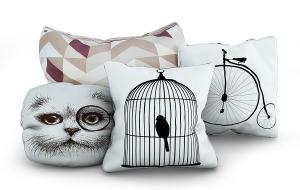 鸟笼、猫脸、自行车图案抱枕