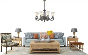 简欧沙发、茶几和吊灯组合
