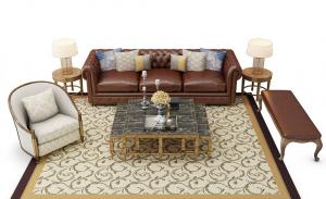 欧式沙发、茶几、休闲椅和靠垫组合