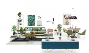 北欧简约沙发、茶几、电视柜和装饰画组合