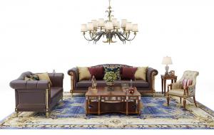 欧式沙发、茶几、吊灯和休闲椅组合