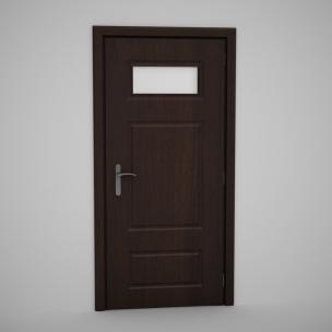 深色上玻璃口、中下口字格实木门