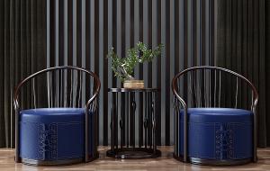 新中式实木椅子、圆几