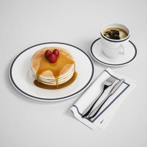 甜品、西餐食物、叉子及餐刀组合摆件