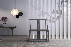 新中式扶手单椅、案几组合