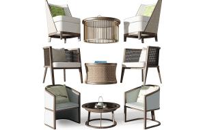 新中式休闲扶手椅子、茶几组合