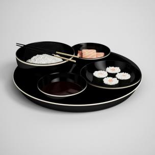 米饭、肉、寿司食物组合