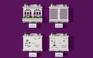 地中海窗格搁板、置物架墙饰、花盆植物