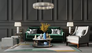 新古典沙发、茶几、边几和护墙板组合