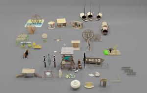 农家乐 民宿农具、小船组合