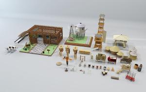 民宿、农家乐农具、稻草人、米仓组合