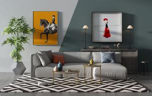 现代布艺沙发、茶几和边柜组合