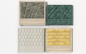 鱼鳞、斜纹、长条形布绒单人床头背景软包组合