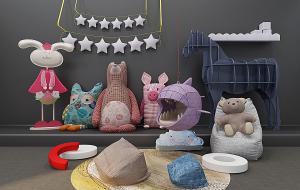 北欧儿童玩具公仔、木马收纳柜、卡通靠垫