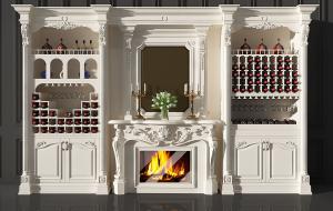 古典法式雕花壁炉、酒柜、烛台