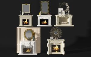 欧式石材壁炉、装饰镜、墙饰