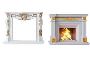 欧式金色花纹浮雕壁炉、火焰