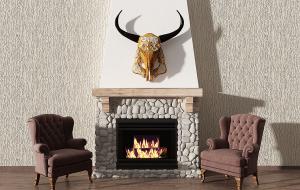 美式乡村石头壁炉、软包座椅、鹿头挂饰