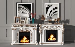 欧式金色雕花壁炉、摆件、装饰画