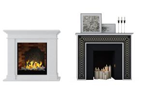 简欧石材壁炉、火焰、烛台