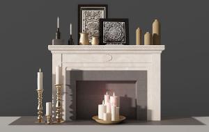 简欧石材壁炉、烛台、摆件相框