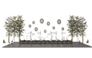 新中式奏乐二胡、笛子女士雕塑