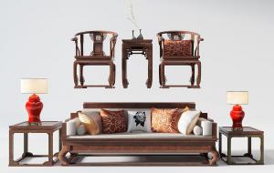 中式古典红木沙发、茶几和卧榻组合