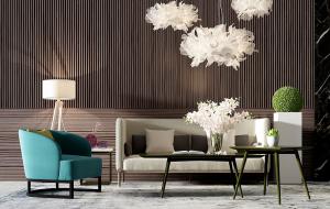 新中式布艺沙发、茶几和吊灯组合