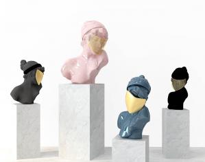 女性蒙面残缺半身雕塑、摆件