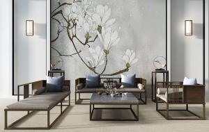 新中式沙发、茶几和美人榻组合