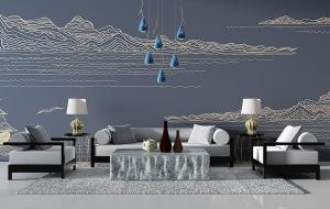 新中式沙发、茶几和吊灯组合