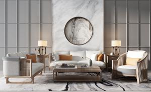 新中式沙发、茶几和吊灯组合