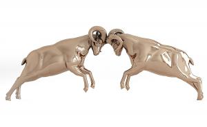 现代金属双羊抵触雕像、摆件