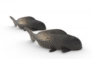 游泳的石雕鱼、鱼雕塑