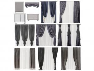 现代酒店布艺窗帘、垂帘、拉帘、罗马帘3d模型 现代酒店布艺窗帘、垂帘、拉帘、罗马帘