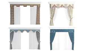 新中式花色窗帘、纯色窗帘、中式元素窗幔3d模型 新中式花色窗帘、纯色窗帘、中式元素窗幔