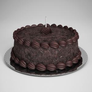 巧克力蛋糕、只有一只蜡烛的蛋糕