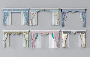 新中式套色窗帘、波浪造型窗幔