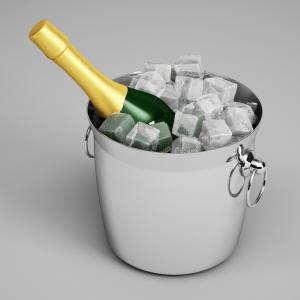 香槟酒、酒瓶、冰块组合