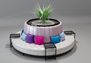 现代圆形公共座椅、休闲沙发椅组合