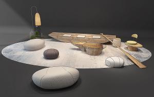 新中式休闲公共座椅、坐墩组合