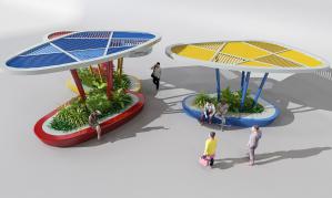 现代户外休闲景观椅、花坛组合