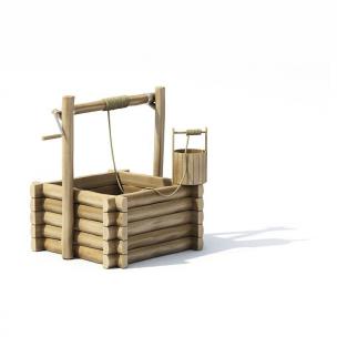 辘轳、木质水桶、井 景观小品组合