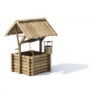 木质房檐、辘轳、水桶、绳子 景观小品组合