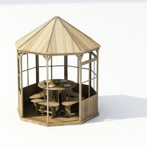 木亭子、圆桌、长凳子组合