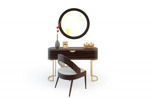 现代轻奢梳妆台、圆镜、休闲椅组合